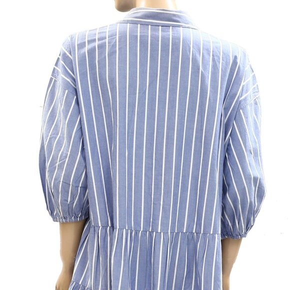 Sundry Stripe Short Tiered Mini Drees Shirt Buttondown Cotton Beach S NWT 277897 - Picture 8 of 10